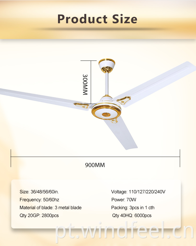 Ventilador de teto elétrico de 36/48/56/60 polegadas com 2 anos de garantia